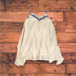 Tassels & Lace Cream Tunic/Dress Lace with Denim Accents Size Small
